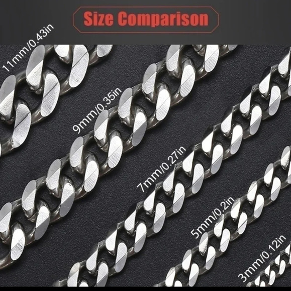 Stainless Steel Cuban curb chain link bracelet, 8.26" long, 5mm 7mm 9mm 11mm - Picture 4 of 6